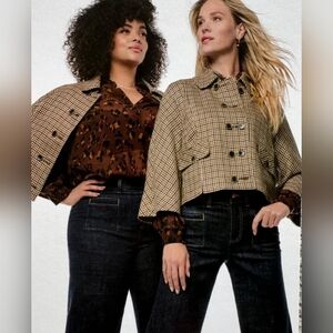 CAbi Black and Cream Houndstooth Cape Jacket